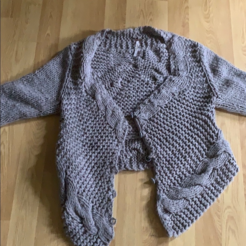 Free People cropped asymmetric, open knit cardigan